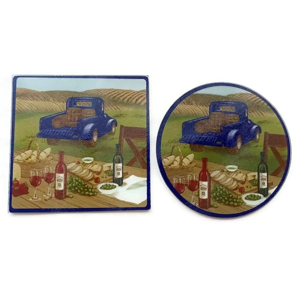 Country Picnic Trivet Hot Plate Set of 2 Hay Farm Pickup Truck